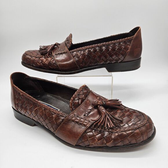 Bragano Mens Loafer Size 10 M Brown Woven Leather Tassel Dress Shoes Italy